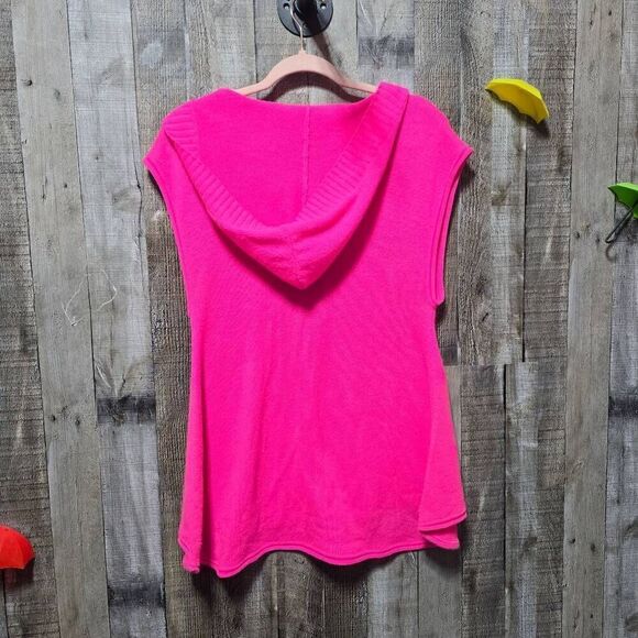 Plush Cashmere Bright Bubblegum Pink Hoodie Sweater Vest - Picture 2 of 4